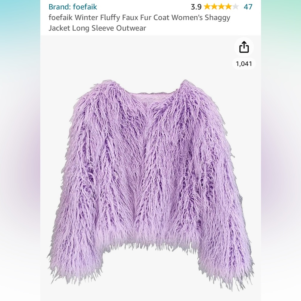 Lavender shaggy faux fur coat